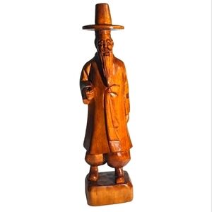 Oriental Hand Carved Wood Vintage Incense Holder Old Man Fashioned Hat Retro
